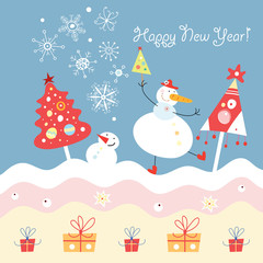 Funny snowmen and Christmas trees