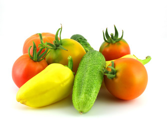 Cucumbers, tomatoes and pepper