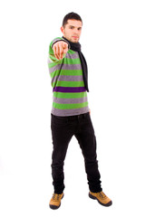 Fototapeta premium Full body of young man dressed with winter clothes, isolated on