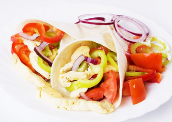 Chicken salad in tortilla wraps