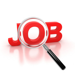 job search icon - job 3d letters under the magnifier