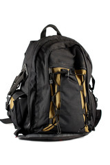 Naklejka premium black back-pack camera case isolated on white