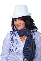 Casual corporate woman with white hat