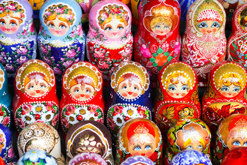 Fototapeta na wymiar Russian dolls for sale in Moscow