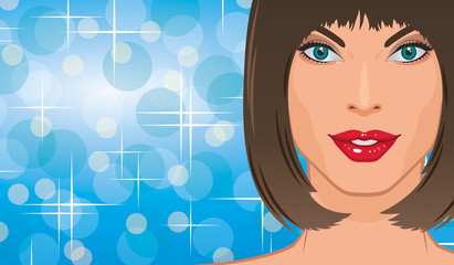 Beautiful woman against blurring lights and sparkles