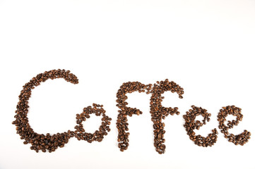 Coffee beans spelling the word
