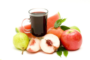 glass of fruit juice and fresh fruits