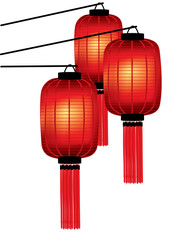 Traditional Chinese red lanterns on white background