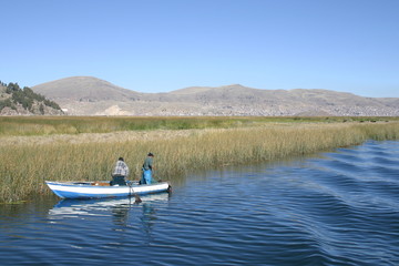 roseau et bateau sur le lac titicaca