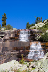 Mountain landscape. Waterfall Mramorniy (Marble). Siberian Natur