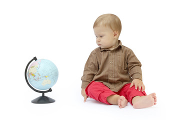 child with a globe