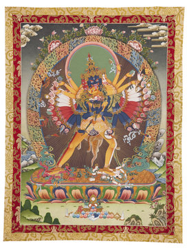 Inner part (cut out) of Tibetan thangka with Kalachakra