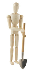 Wooden dummy with a shovel