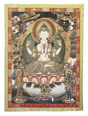 Fototapeta na wymiar Inner part (cut out) of Tibetan thangka with Chenrezig
