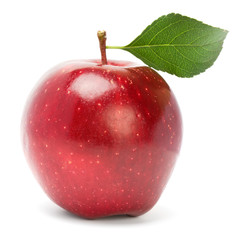 Red apple with green leaf - 25975019