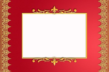 Red backgound with golden  ornament and frame
