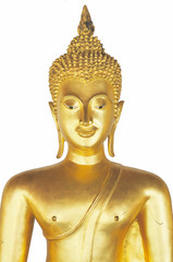 Golden Buddha Art ancient Sukhothai isolate on white background