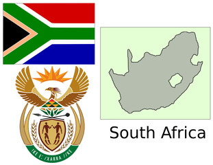 South Africa flag national emblem map