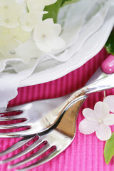 place setting with hydrangea flower