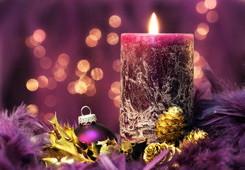 christmas still life in purple colors