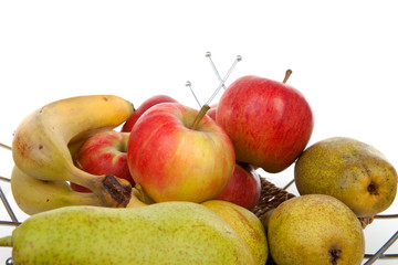 Fototapeta na wymiar Healthy fruit basket over white background