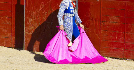 Matador and bull in bullfight. Madrid, Spain.