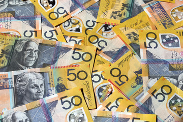 A background of Australian 50 dollar notes