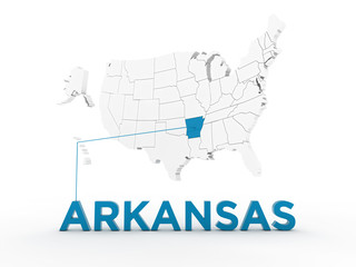 Arkansas pointed on USA map