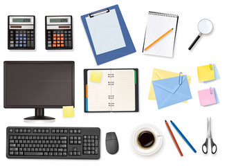 Computer and office supplies. Vector.