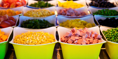 Fresh Meats and Vegetables at a Salad Bar