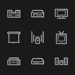 Audio video web icons, grey mobile style