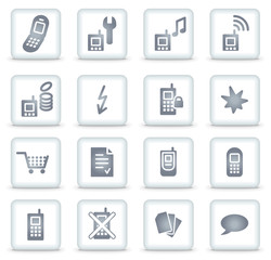 Mobile phone vector web icons, white square buttons