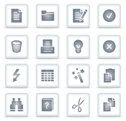 Document vector web icons, white square buttons