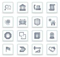 Building vector web icons, white square buttons