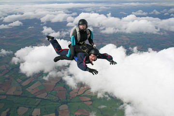 Skydivers having fun in the air