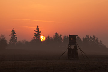Naklejka premium Hunters tower at sunset in winter