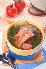 Dietary fish soup with spinach