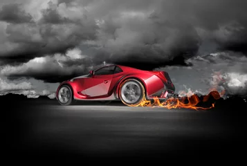 Papier Peint photo Lavable Flamme L& 39 épuisement des voitures de sport. Conception de voiture originale.