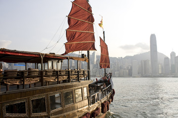 Traditional Chinese Boat on Victoria Harbour, Hong Kong.