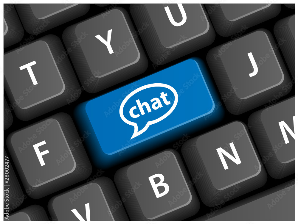 Poster chat key on keyboard (live chat speech bubble buzz web button)