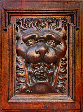 The lion - medieval wood carving