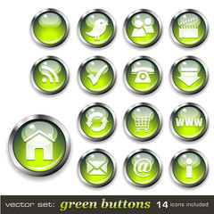 green aqua style buttons - blank and 14 icons