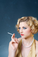Blond model with cigarette