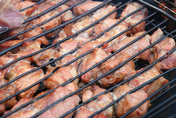 Meat slices prepare on fire