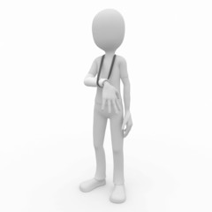 3d man with broken arm in a cast
