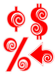 Peppermint Candy Cane Dollar, Cent, Percentage, Arrow Signs.