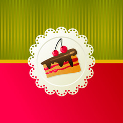 Cherry cake on white napkin.