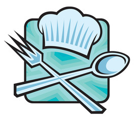 chef hat with spoon and fork