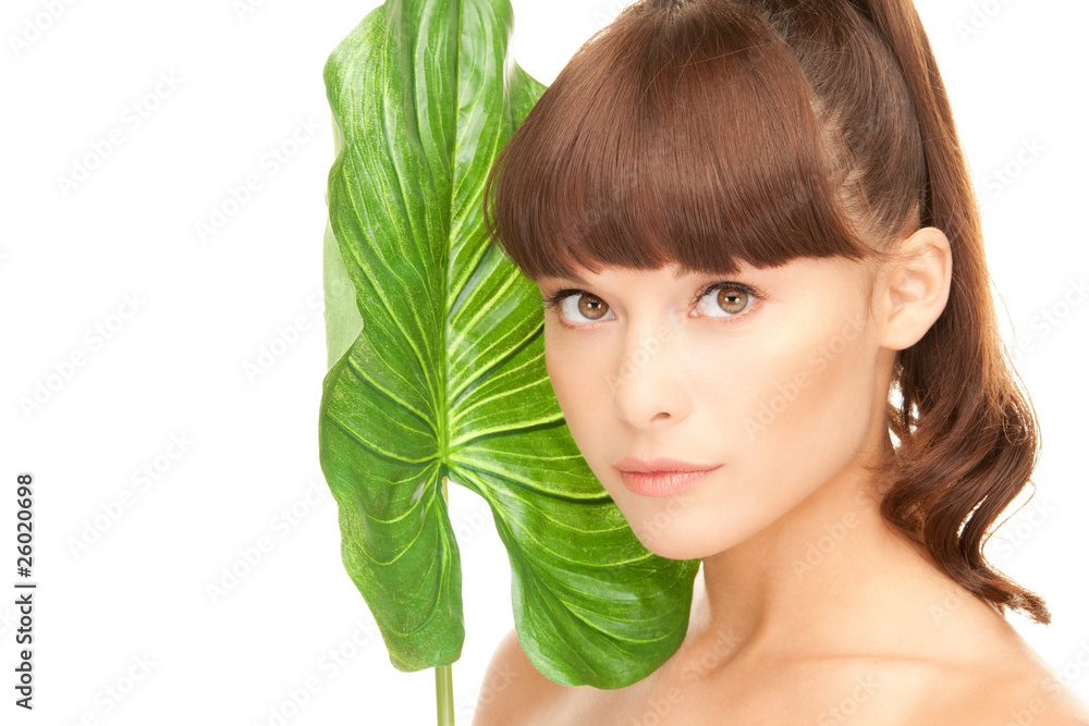 Sticker woman with green leaf