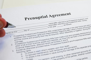 Fototapeta na wymiar signing a prenuptial marriage contract